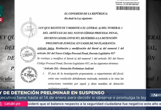 Ley de detención preliminar sigue en suspenso