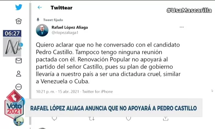 Rafael López Aliaga: "Renovación Popular no apoyará al partido de Pedro ...