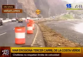 Mar erosiona el tercer carril vehicular de la Costa Verde