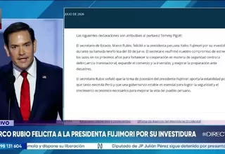 Marco Rubio felicitó a Keiko Fujimori por su toma de posesión y reafirmó cooperación con Perú