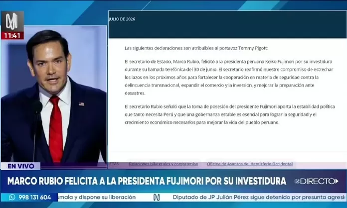 Estados Unidos y Perú acuerdan fortalecer seguridad y comercio tras contacto entre Marco Rubio y Keiko Fujimori