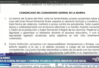 Marina de Guerra rechaza violencia en Liceo Naval Almirante Guise y anuncia revisión de normas