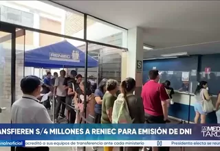 MEF autorizó la transferencia de S/ 4.14 millones para el Reniec