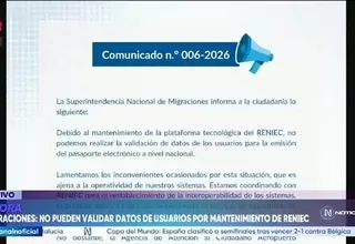 Migraciones suspende emisión de pasaportes por falla en sistema de RENIEC