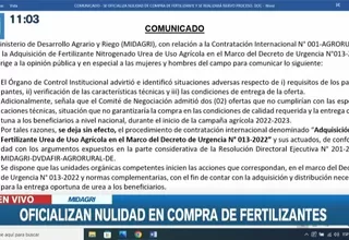 Ministerio de Desarrollo Agrario oficializa nulidad en compra de fertilizantes