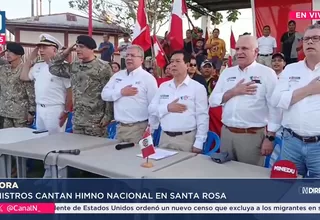 Ministros cantan Himno Nacional en isla Chinería por soberanía