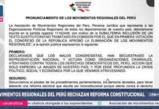 Movimientos regionales del Perú rechazan reforma constitucional