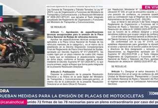 MTC: Aprueba placas excepcionales para las motocicletas