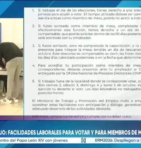 MTPE recuerda facilidades laborales para votar y cumplir como miembro de mesa