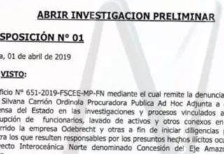 Odebrecht: Fiscalía acogió denuncia de procuradora sobre Interoceánica Norte