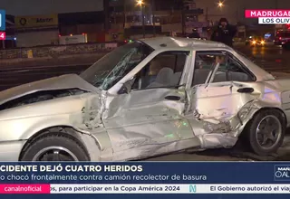 Los Olivos: Choque de camión recolector de basura y auto dejó cuatro heridos