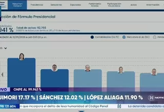 ONPE: Keiko Fujimori y Roberto Sánchez lideran conteo al 99.941 %