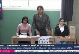 ONPE sorteará este 29 de enero a los ciudadanos que serán miembros de mesa en las elecciones 2026