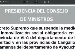 PCM suspende la inmovilización social en tres provincias