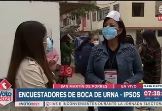 Personal de Ipsos realiza sondeo en lugares de votación para el boca de urna de segunda vuelta