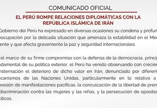Perú anuncia la ruptura de relaciones diplomáticas con Irán