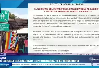 Perú expresa solidaridad con Indonesia tras terremoto de magnitud 7,7