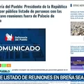 Solicitan que listado de reuniones del presidente en casa de Breña sea público