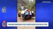Pobladores subieron a maquinaria para cruzar río y llegar a sus centros de votación - Noticias de pobladores