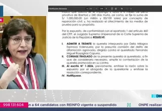 Poder Judicial admite querella de Delia Espinosa contra Fernando Rospigliosi