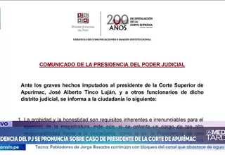 Poder Judicial rechaza presunta corrupción en Corte de Apurímac