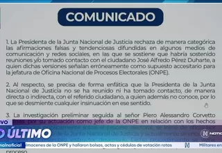 Presidenta de JNJ niega reunión con José Pérez Duharte