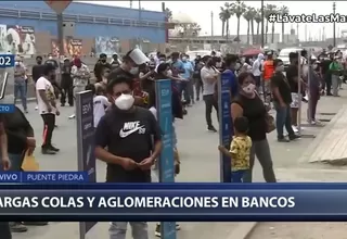 Puente Piedra: Personas forman largas colas frente a agencias bancarias