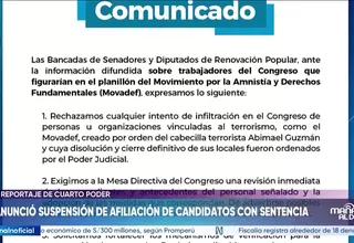 Renovación Popular anuncia suspensión de afiliación de candidatos señalados en informe de Cuarto Poder