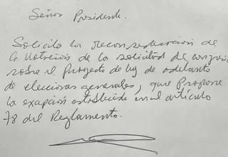 Renovación Popular presentó reconsideración a pedido de reabrir debate de adelanto de elecciones