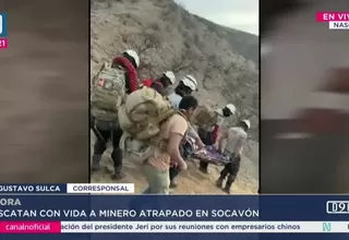 Rescatan con vida a minero atrapado 18 horas en socavón de Nasca