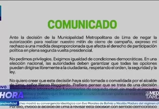 Roberto Sánchez rechaza prohibición de mitin por parte de MML