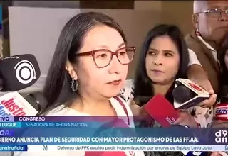Ruth Luque cuestiona mayor participación de las Fuerzas Armadas en seguridad y pide mayor control político al Gobierno