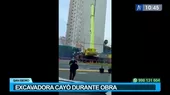 San Isidro: Excavadora cayó durante obra y causó pánico a transeúntes - Noticias de isidro-vasquez