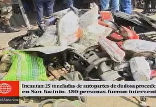 Incautan 25 toneladas de autopartes de dudosa procedencia en San Jacinto