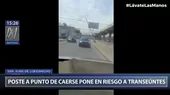 San Juan de Lurigancho: Poste a punto de caer pone en riesgo a transeúntes y conductores - Noticias de america-noticias
