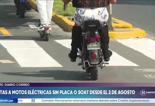 Se aplicarán multas a motos eléctricas que no tengan placa o SOAT