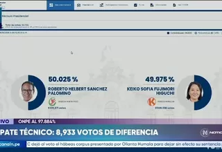 Se mantiene empate técnico al 97.884 % de actas contabilizadas de la ONPE: Roberto Sánchez 50.025 % y Keiko Fujimori 49.975 %