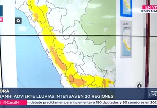 Senamhi advierte sobre fuertes lluvias en 20 regiones