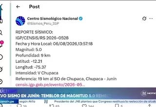 Junín: Sismo de magnitud 5,0 remece nuevamente la región y pone en alerta a la provincia de Chupaca
