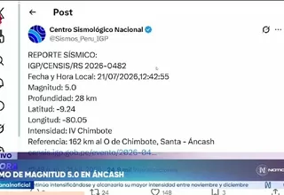 Sismo de magnitud 5.0 se registra frente a Chimbote, en Áncash