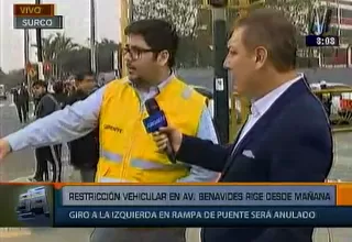 Surco: desde mañana rige nueva restricción vehicular en avenida Benavides 