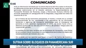 Sutran recomienda reprogramar la salida de buses tras bloqueo en la Panamericana Sur - Noticias de solangel-fernandez