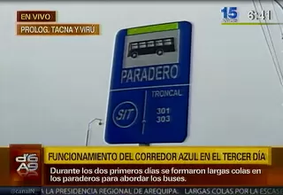 Tercer día del Corredor Azul: reclamos por colas en el paradero Virú se mantienen