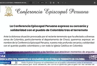 Terremoto en Colombia: Conferencia Episcopal Peruana se solidariza