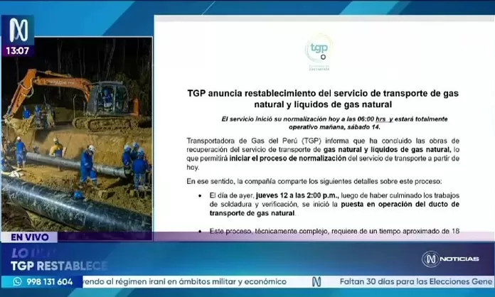 TGP anuncia restablecimiento del transporte de gas natural | Canal N