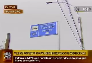 Vecinos de San Isidro protestan por paradero del Corredor Azul 