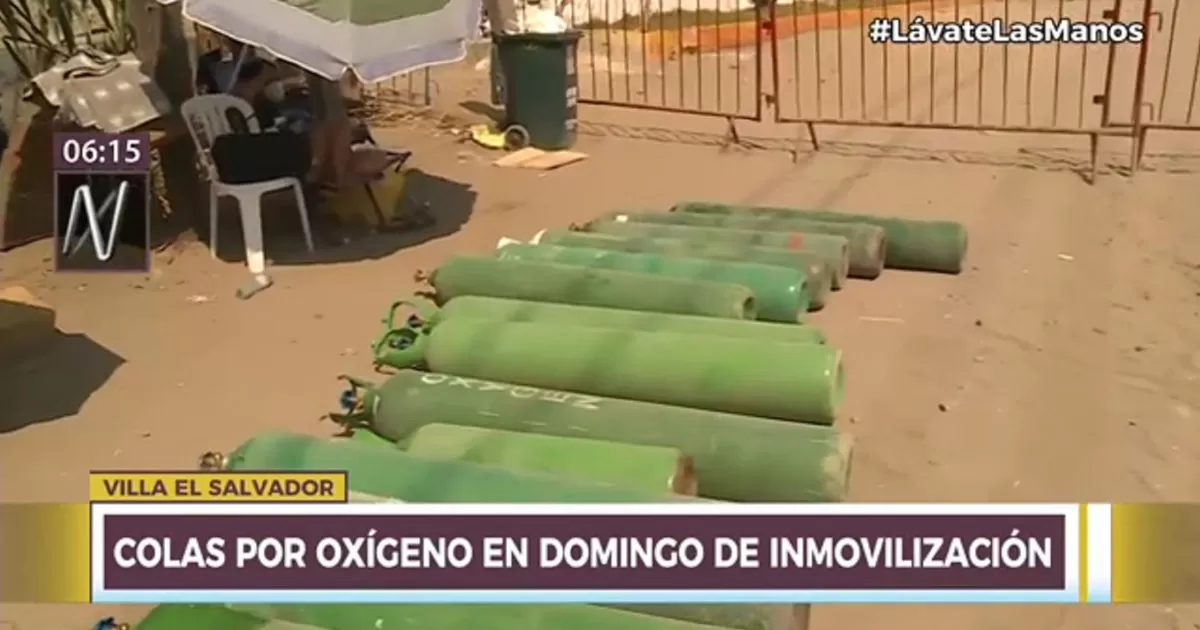 Villa El Salvador: Se registraron largas colas para recargar oxígeno Villa El Salvador: Se registraron largas colas para recargar oxígeno