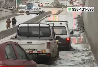 Villa María del Triunfo: Fuerte llovizna dejó agua empozada en bypass de la av. Pachacútec