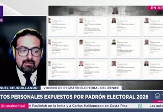 Vocero del Reniec afirma que padrón inicial es legal y niega vulneración de base de datos
