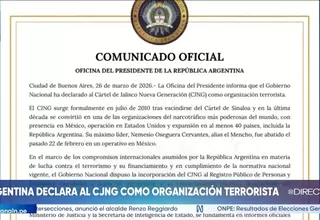 Argentina declara al CJNG como una organización terrorista